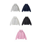 Womens Casual Solid-Color Hooded Zip-Up Sweatshirt Coat