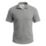 Mens Jacquard Plaid Relaxed-fit Stand-collar Short-sleeve Polo Shirt