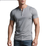 Mens Solid-Color Casual Crew-Neck Short-Sleeve