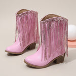 Western-style Runway Chic Chunky-heeled Fringed Ankle Boots
