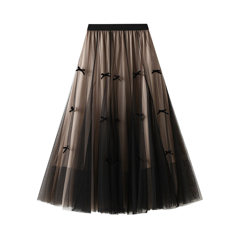 Bow-knot Tulle Skirt For Fallwinter Figure-flattering High-waisted A-line Style