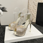 Fashionable Ultra-high-heeled Fish-mouth Glittery Sandals With A Platform