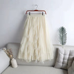 Elegant Mesh Patchwork And Calf-length Skirt