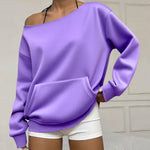 Fashionable Pullover Crew-Neck Off-Shoulder Sweatshirt For Women