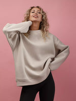 Solid Color Crew Neck Loose-Fit Pullover Sweatshirt Top For Women
