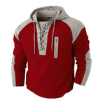 Mens Drawstring Hoodie Waffle-Weave Sweatshirt