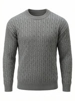 Mens Retro Knitted Sweater Solid-Color Crew-Neck Pullover