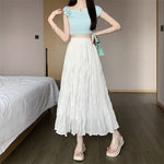 White Elastic-waist A-line Skirt