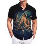 Lapel Top With Digital-print Abstract-style Shirt