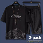 Summer Casual Set Mens Ultra-Thin Quick-Dry Ice Silk Short-Sleeve