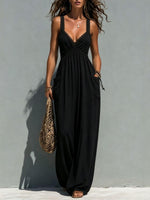 Womens Solid-color Strapless Sleeveless Jumpsuit