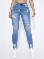 Ripped Slim-Fit Stretch Womens Jeans