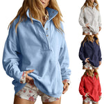 Loose-fitting Casual Long-sleeve Hoodie With A Semi-open Neckline And Buttons