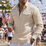 Mens Retro Cotton-Linen Casual Long-Sleeve Shirt
