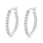 S925 Sterling Silver Pave Hoop Earrings, 46 D-VVS1 Moissanite, Platinum Plated 3g, Women's Fine Jewelry Gift Box