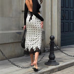 Satin Polka-dot Lace-panel Mid-length Skirt