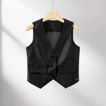 Retro Loose PU Vest Womens Short Brown Spring Outerwear