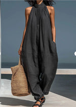 Women's Solid Color Stand-up Collar Sleeveless Casual Loose Jumpsuit