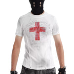 Distressed Slim-fit Round-neck Short-sleeve T-shirt With A Cross Print