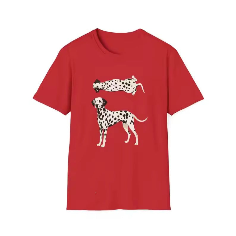 Mens Comfortable Versatile Dalmatian-Print Niche-Style T-Shirt