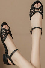 Retro Knitted Hollow-Out Low-Heel Closed-Toe Shoes For Women