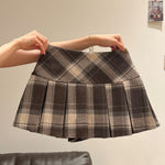 Coffee-Colored Plaid Sexy Street-Style High-Waisted Slimming Pleated Skirt