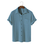 Waffle-Weave Simple Solid-Colored Mens Shirt