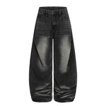 American-style Vintage Ice-blue Pleated Bootcut Jeans