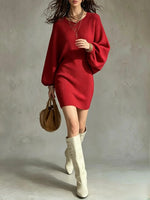 Round-neck Loose-fit Pullover Sweater Dress