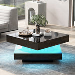 White Square High Gloss Coffee Table With 360 Rotating Top, Tea Table With 16-Color LED Light, 70x70x36 Cm