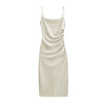 Womens Stylish Pleated Waist-cinching Side-slit Camisole Dress