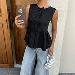 Womens Bow-Detailed Sleeveless Tank Top With A Defined Waist