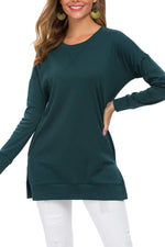 Split-front Relaxed-fit Crew-neck Long-sleeve Knit Sweater