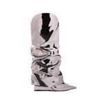 New Bright Noodle Wedge Wrinkle Boots
