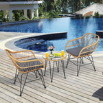 3 Pieces Rattan Furniture Set With Cushioned Chair Table