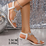 Womens Chunky-heel Crystal High-heeled Butterfly Sandals