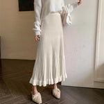 Elegant Mid-length High-waisted Flared A-line Skirt Winter Wool Knit Dress