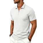 Mens Jacquard Plaid Relaxed-fit Stand-collar Short-sleeve Polo Shirt