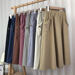 Pocketed Elastic-waist Midi-length Flared A-line Skirt