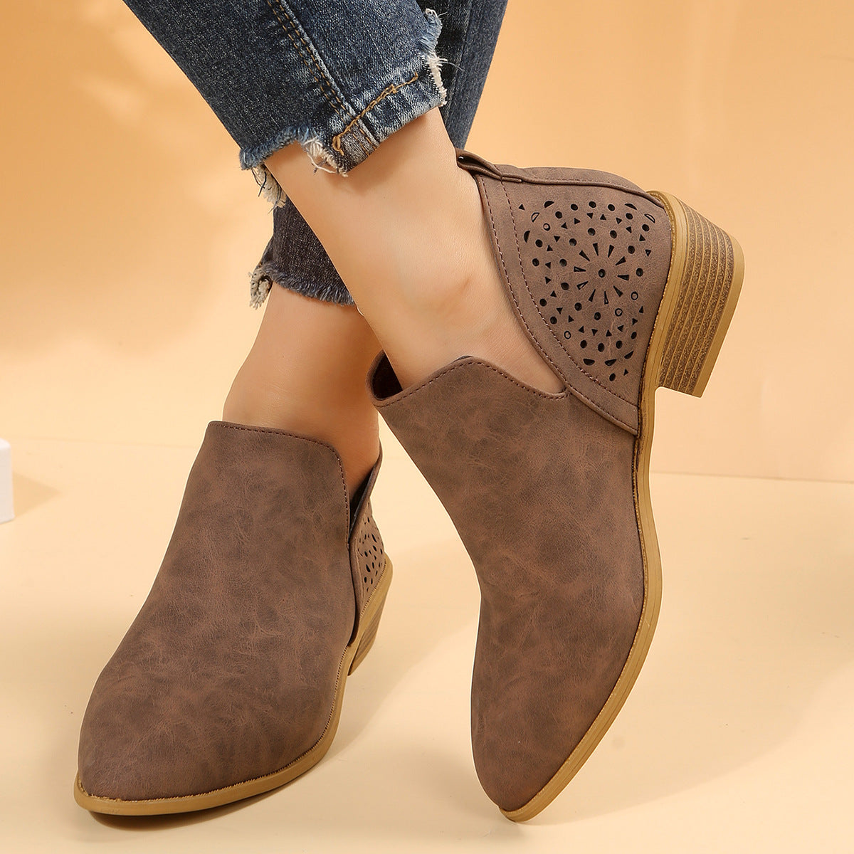 Womens Pointed-toe Low-heeled Martin Boots