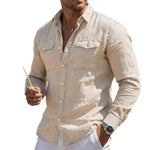 Mens Retro Cotton-Linen Casual Long-Sleeve Shirt