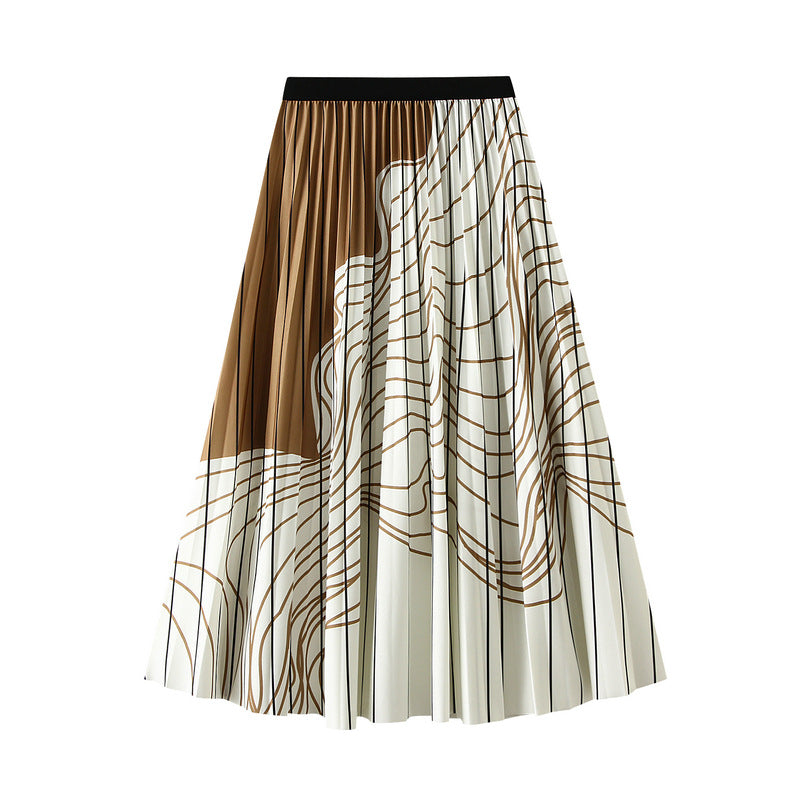 Black-and-white Contrast Irregular-striped Figure-flattering Vintage Long Dress
