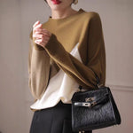 Comfortable Versatile Color-blocked Wool Loose-fit Mock-neck Base Sweater