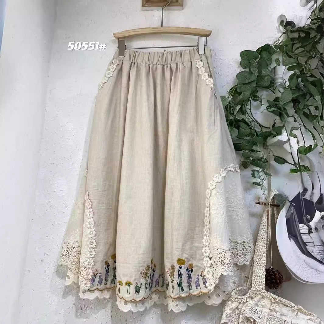 Japanese-style  Forest-inspired Fresh And Vintage Elastic-waist Design