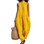 Women's Solid Color Stand-up Collar Sleeveless Casual Loose Jumpsuit
