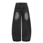 American-style Vintage Ice-blue Pleated Bootcut Jeans