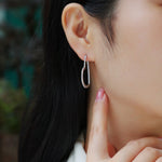 S925 Sterling Silver Open Heart Hoop Earrings, 44 D-VVS1 Moissanite Pave, Platinum Plated 5.4g Women's Jewelry Gift Box