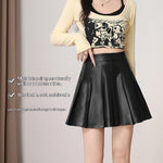 Slimming Pleated Leather Midi Skirt For Work