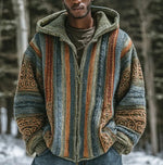 Printed Abstract Mid-Length Cape Jacket Casual Mens Cardigan