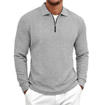 Mens Long-Sleeve Zip-Up Stand-Collar Polo Shirt